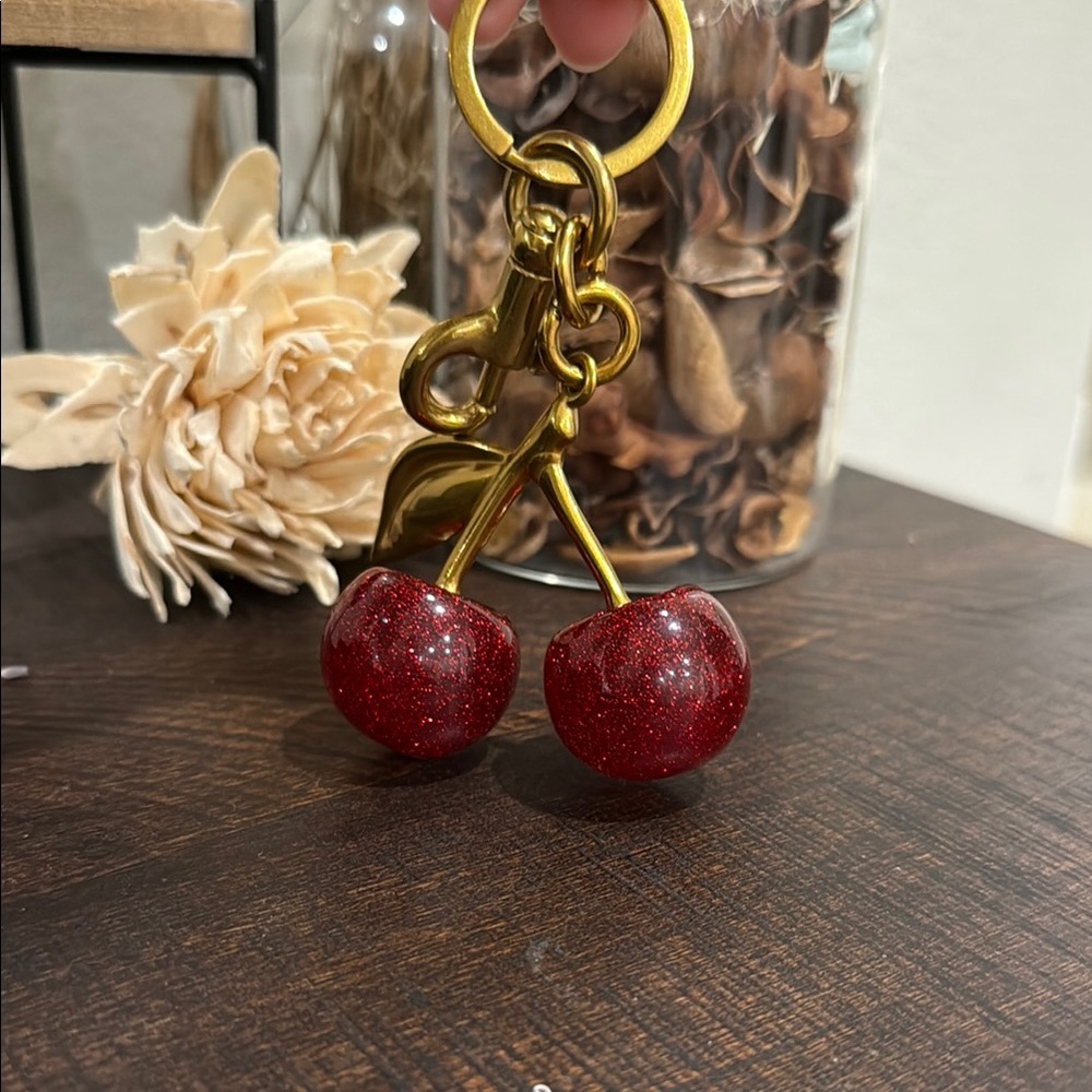 Cherry Keychain with Gold Accents